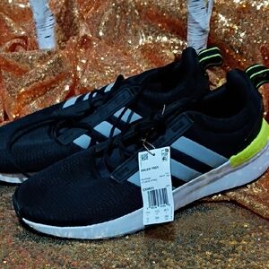 Adidas Men's Black and White Sneakers with Yellow Accents